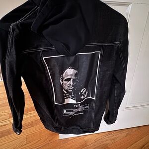 Maniere De Voir Black Graphic Denim-Style Hoodie